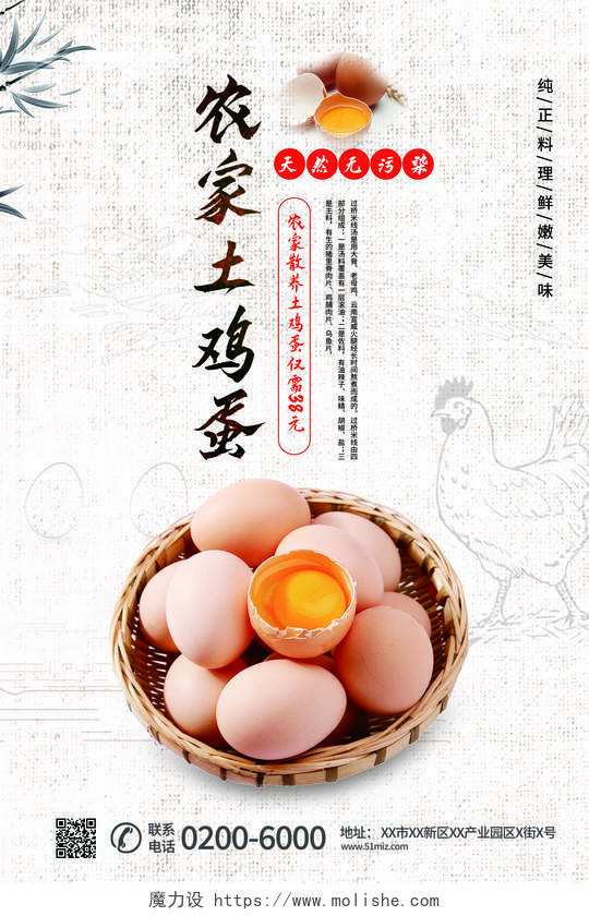 简约大气农家土鸡蛋健康新鲜宣传海报鸡蛋海报